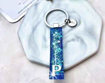 Personalised Glitter Initial Keychain | Silver Monogrammed Keyring