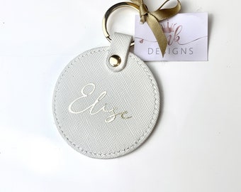 Personalised Vegan Leather Keyring: Monogrammed Keychain