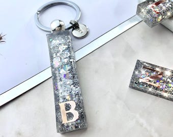 Personalised Glitter Resin Keyring: Rose Gold Initial Charm