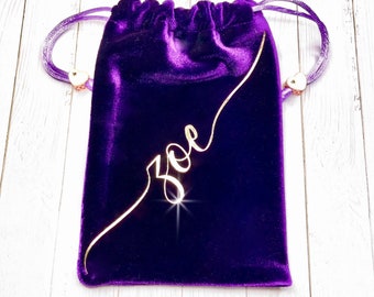 Personalised Velvet Pouch | Drawstring Pouch | Monogrammed Pouch | Purple pouch