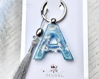 Initial Keyring: Personalised Tassel Keychain in Blue or Pink