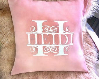 Personalized Velvet Cushion Cover: Monogrammed Name Pillow, Handmade
