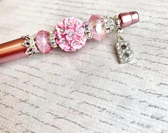 Personalized Beaded Pen: Diamante Initial Charm, Refillable