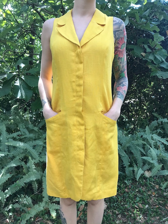 Vintage 60's Yellow Sàke Brand Shift Dress with P… - image 1