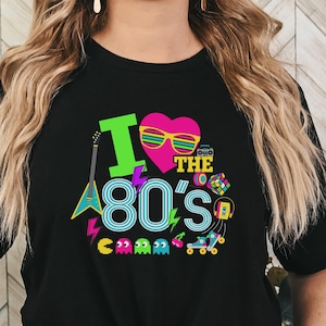 I Love the 80&#39;s Shirt,Retro 80&#39;s Birthday T-Shirt,Vintage Style Shirts,Trendy Neon Tee,Gift for Women, Retro 80s Music Fashion Tee Shirt