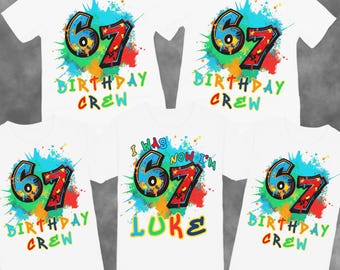 Personalised Seventh Birthday Crew Shirt,Custom Matching Group Six Seven meme Boy Birthday Tshirt,I was 6 Now I'am 7 Gift T-Shirt