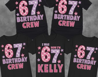 Personalised Seventh Birthday Crew Shirt,Custom Matching Group Six Seven meme Girl Birthday Tshirt,I was 6 Now I'am 7 Gift T-Shirt