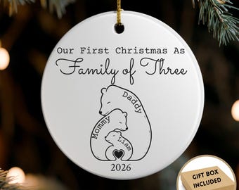 Personalized Our First Christmas As Family Of Three Four Five Six Ornament, Family Ornament, New Baby Christmas Gift, First Holiday Keepsake