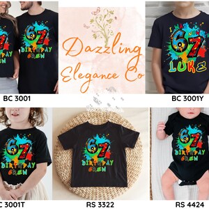 May include: Black t-shirts and a onesie with a colorful "67 Birthday Crew" design. The design features the number 67 in red and blue, with a splash of paint effect. The text "Birthday Crew" is in green.
