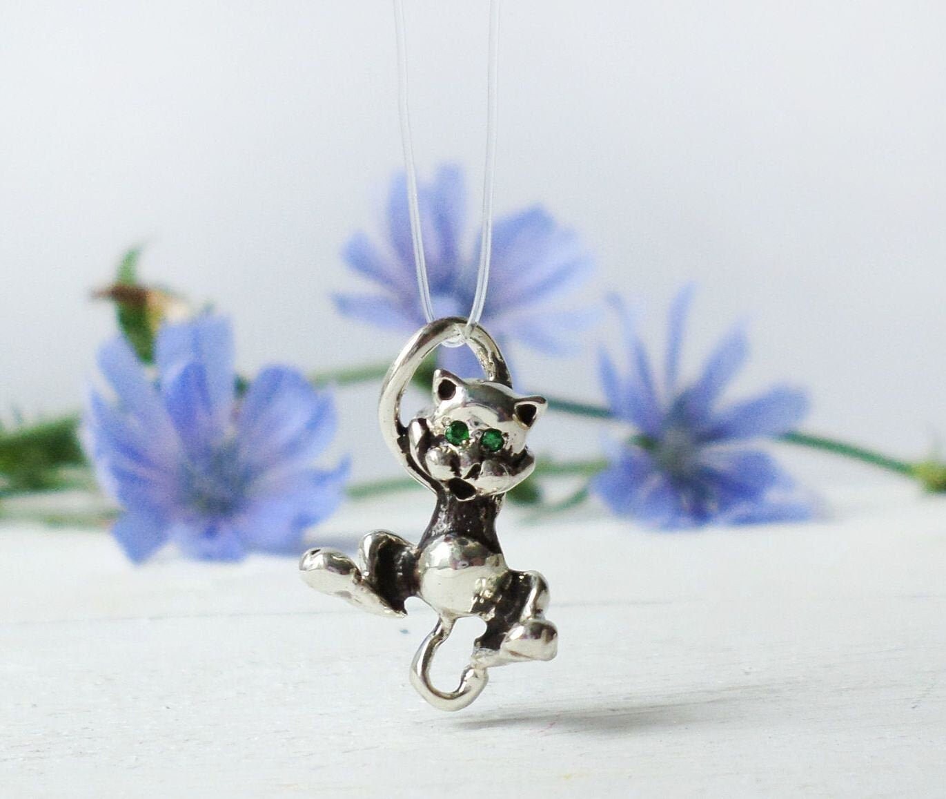 Silver Pendant Cat Etsy