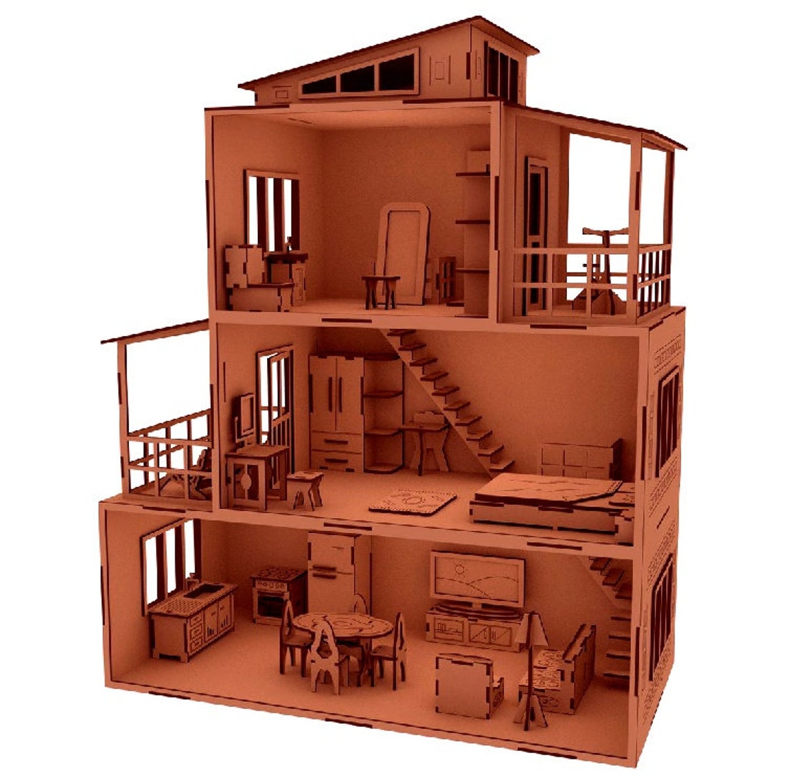 Dollhouse Vector Model for Laser Cut on Plywood or Plastic Etsy