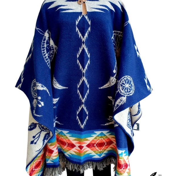 Original Andean Poncho native dreamcatcher patterns Alpaca wool universal size Jorge Sangre Ancestral Ecuador