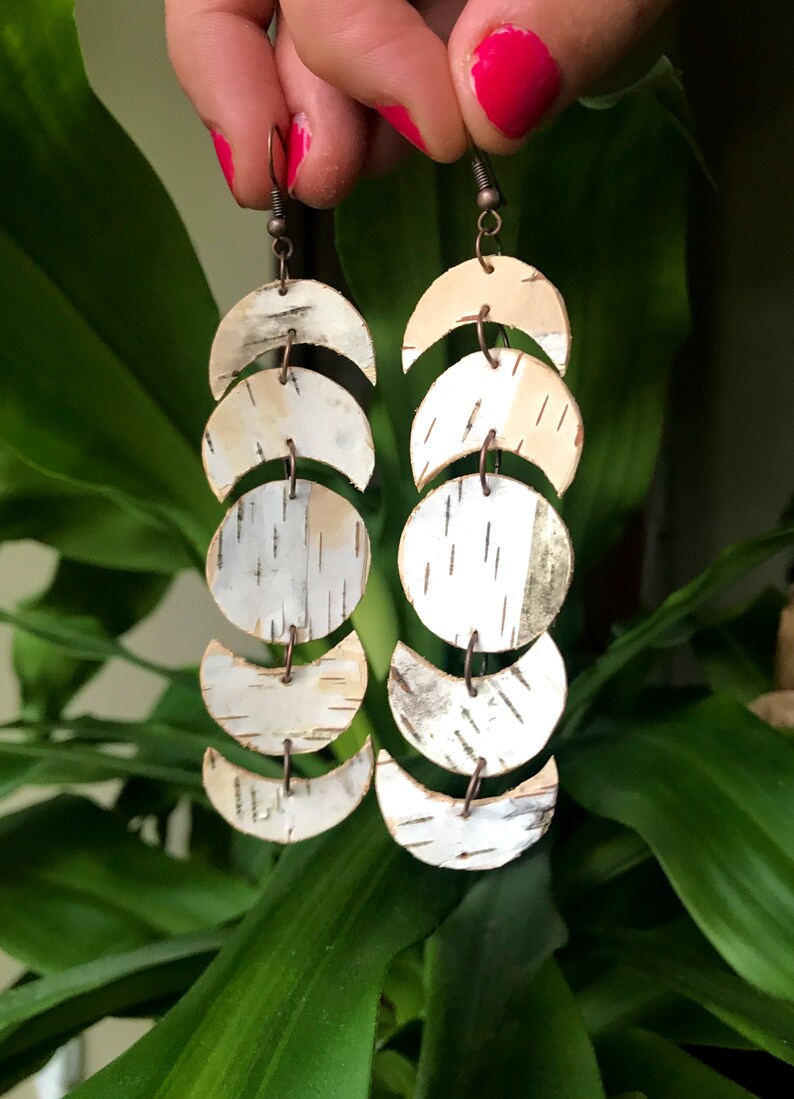 Moon Phase Birch Bark Earrings