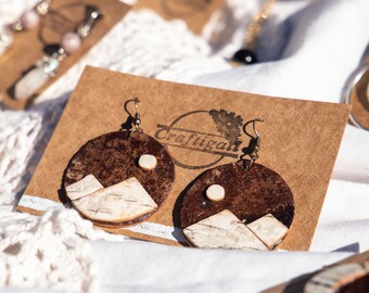 Birch Bark Mountain Moon Earrings