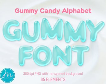 Light Blue Gummy Alphabet, Slime Font, Gummy Bears, Candy Alphabet, Digital Letters, ClipArt, Scrapbook, party, PNG, Commercial and Personal