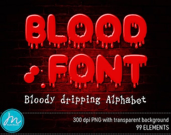 Spooky Alphabet with Blood Dripping, Bloody Font, Dripping Letters, Halloween Alphabet, Halloween Clipart, Font, Commercial and Personal