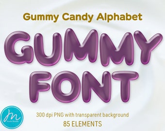 Purple Gummy Alphabet, Slime Font, Gummy Bears, Candy Alphabet, Digital Letters, Clip Art, Scrapbook, party, PNG, Commercial and Personal