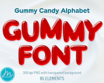 Gummy Alphabet Letters Red, Slime Font, Gummy Bears, Candy Alphabet, Digital Font, Clip Art, Scrapbook, party, PNG, Commercial and Personal