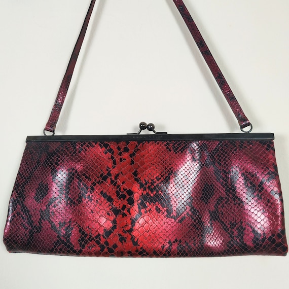 Vintage Coccinelle Red Genuine Leather Snake Effec