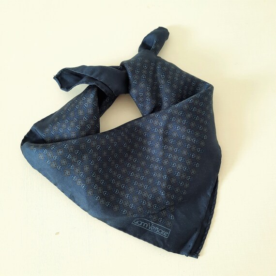 Vintage Gianni Versace Blue Small Square Silk Neck