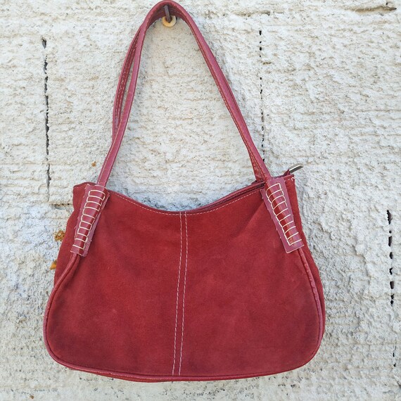 Y2K Red Real Suede Leather Baguette Bag / Shoulder