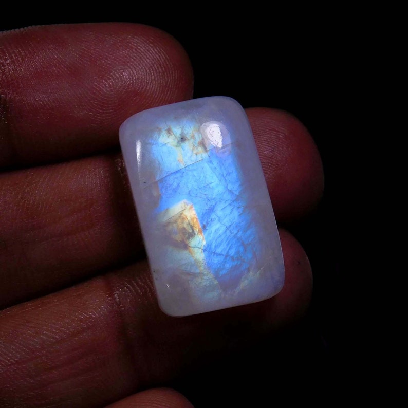35 Ct Natural Rainbow Moonstone Cabochon Rectangle Shape Gemstone Blue Fire Moonstone 15x24x8 MM
