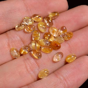Golden Rutilated Quartz Gemstone Oval Shape Cabochon For Making Jewelry 23 Pcs Pack 13 Ct 6X4X3 MM