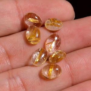 Golden Rutile Quartz Gemstone Cabochon Oval Shape For Making Jewelry 7 Pcs Pack 9 Ct 8X6X3 MM