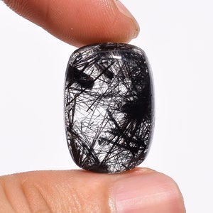 Natural Black Rutilated Quartz Radiant Shape Cabochon Loose Gemstone For Making Jewelry 21 Ct 22X15X6 MM