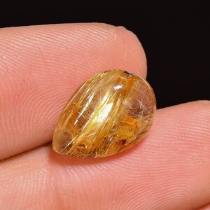 Golden Rutilated Quartz Cabochon: Teardrop Gemstone, 5 Ct