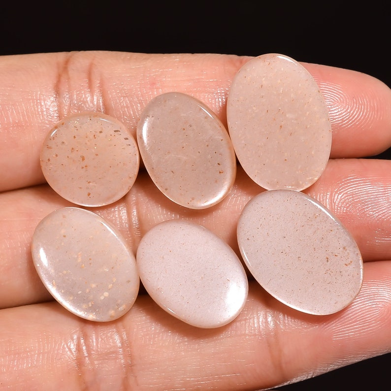 Natural Peach Moonstone Cabochon Mix Shape Loose Gemstone For Making Jewelry 6 Pcs Pack 51 Ct 13X13 18X13 MM image 3