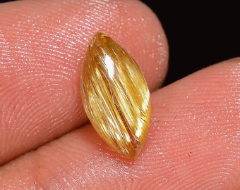 Golden Rutilated Quartz Cabochon Marquise Shape Loose Gemstone For Making Jewelry 2 Ct 12X6X3 MM