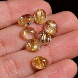 Natural Golden Rutile Quartz Cabochon Oval Shape Gemstone For Making Jewelry 7 Pcs Pack 14 Ct 9X7X4 MM