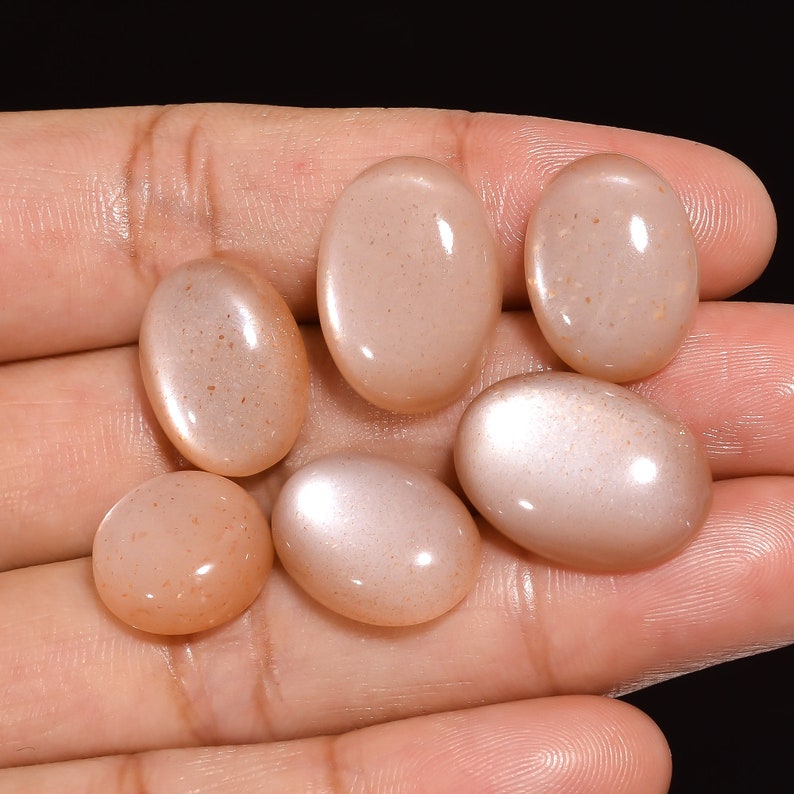 Natural Peach Moonstone Cabochon Mix Shape Loose Gemstone For Making Jewelry 6 Pcs Pack 51 Ct 13X13 18X13 MM image 1