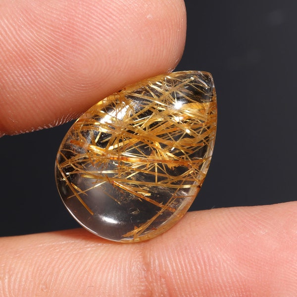 17 Ct Natural Golden Rutilated Quartz Pear Shape Cabochon Loose Gemstone For Making Jewelry 15X21X7 MM