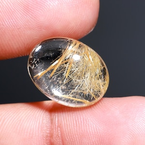 Golden Rutilated Quartz Cabochon: Oval Gemstone, 13x17mm