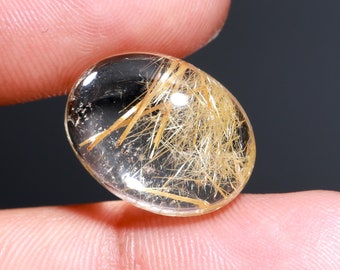 Natural Golden Rutilated Quartz Oval Shape Cabochon Loose Gemstone For Making Jewelry 11 Ct 13X17X6 MM