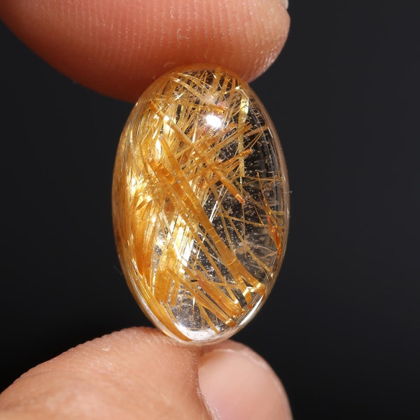 Natural Golden Rutilated Quartz Oval Shape Cabochon Loose Gemstone For Making Jewelry 9 Ct 10X16X6 MM
