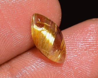 Rutilated Quartz Gemstone Cabochon Golden Rutile Marquise Shape For Making Jewelry 2 Ct 12X6X3 MM