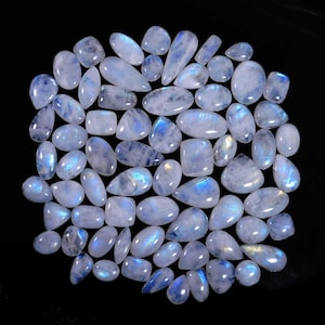 Wholesale Lot Natural Rainbow Moonstone Cabochon Mix Shape Gemstone Blue Fire Moonstone Making Jewelry