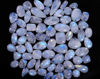 Wholesale Lot Natural Rainbow Moonstone Cabochon Mix Shape Gemstone Blue Fire Moonstone Making Jewelry