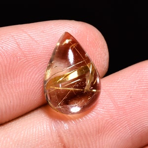 Golden Rutilated Quartz Cabochon: Teardrop Gemstone, 5 Ct