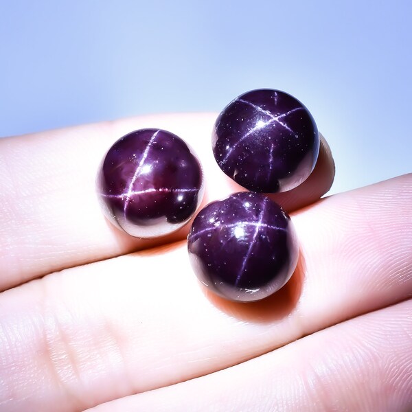 Garnet Star Cabochon Gemstone Round Shape For Making Jewelry 3 Pcs Pack 43 Ct 12X12X8 MM