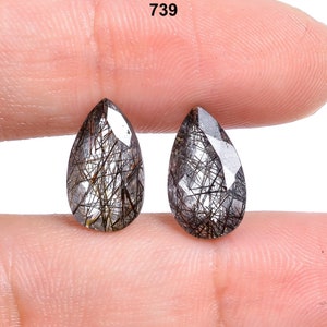 Rutilated Quartz Faceted Black Rutile Similar Matching Pairs Gemstone For Making Earring
