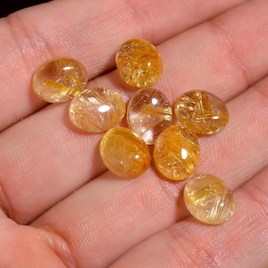 Natural Golden Rutile Quartz Cabochon Oval Shape Gemstone For Making Jewelry 8 Pcs Pack 22 Ct 10X8X4 MM