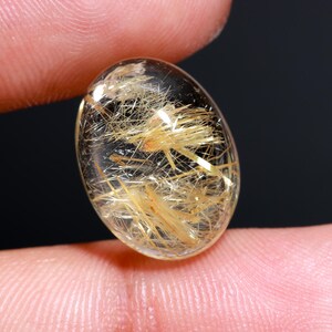 Golden Rutilated Quartz Cabochon: Oval Gemstone, 12x16mm