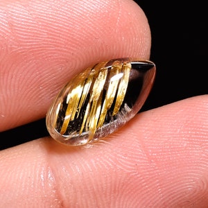 Golden Rutilated Quartz Cabochon: Teardrop Gemstone, 5 Ct