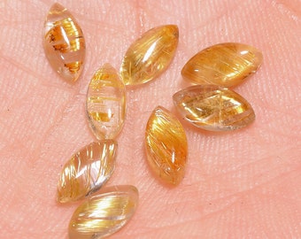 Rutilated Quartz Golden Rutile Cabochon Marquise Shape Loose Gemstone For Making Jewelry 8 Pcs Pack 7 Ct 8X4X3 MM