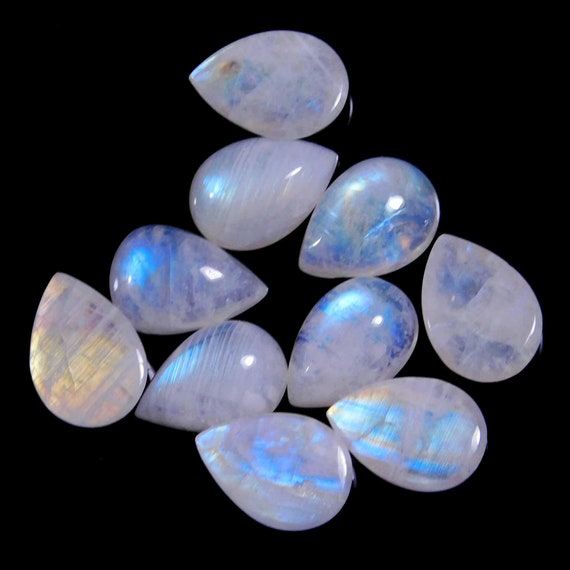 Lot of 9x13mm Pear Faceted Cut Natural Rainbow Moonstone Loose Gemstones 