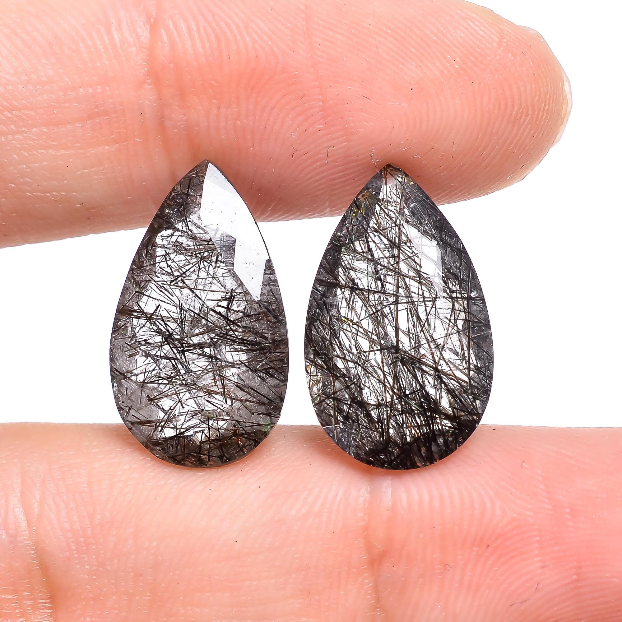 Faceted Natural Black Rutile Quartz Pairs Loose Gemstone For Etsy